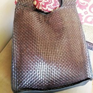 Woven leather shoulder bag